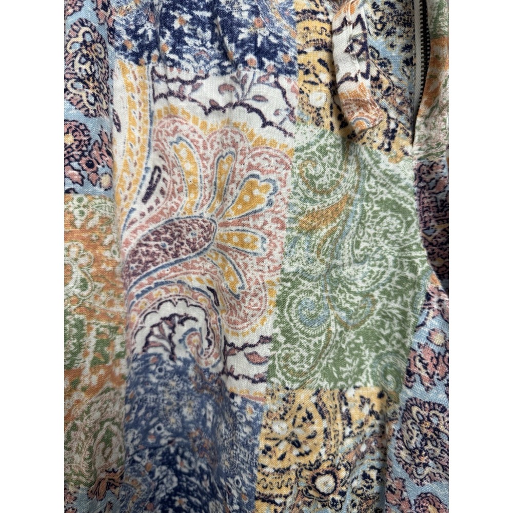 Rachel Zoe Multicolor 100% Linen Paisley Patchwork Wide-Leg Pants boho size M - Picture 2 of 5